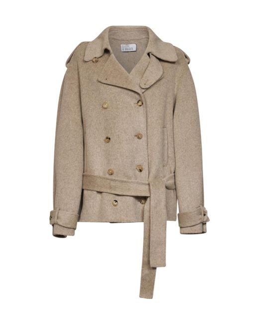 GIUSEPPE DI MORABITO Natural Draped Belted Peacoat