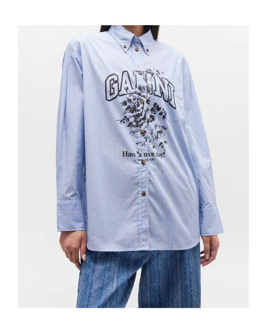 Ganni White Stripe Logo Shirt