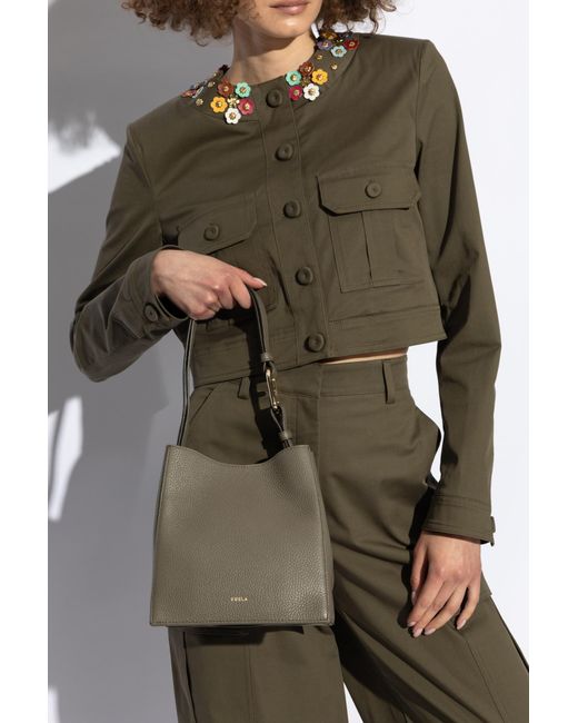 Furla Gray Nuvola Logo Printed Mini Bucket Bag