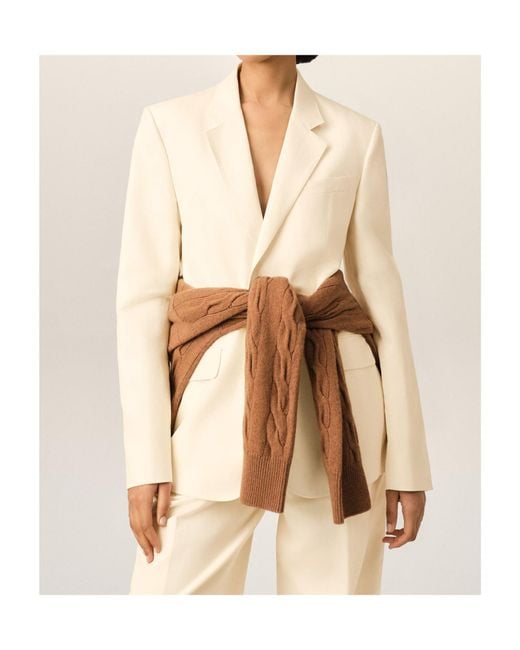 AMI Natural Single Breasted Boxy Cotton And Linen Blazer