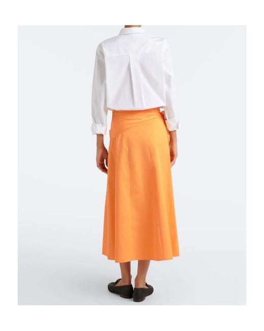 Vince Orange Cotton Poplin Midi Skirt