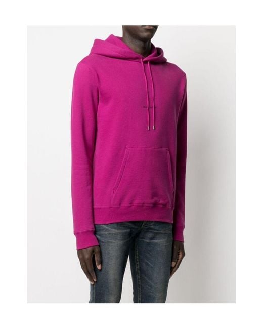 Saint Laurent Pink Logo Printed Drawstring Hoodie for men
