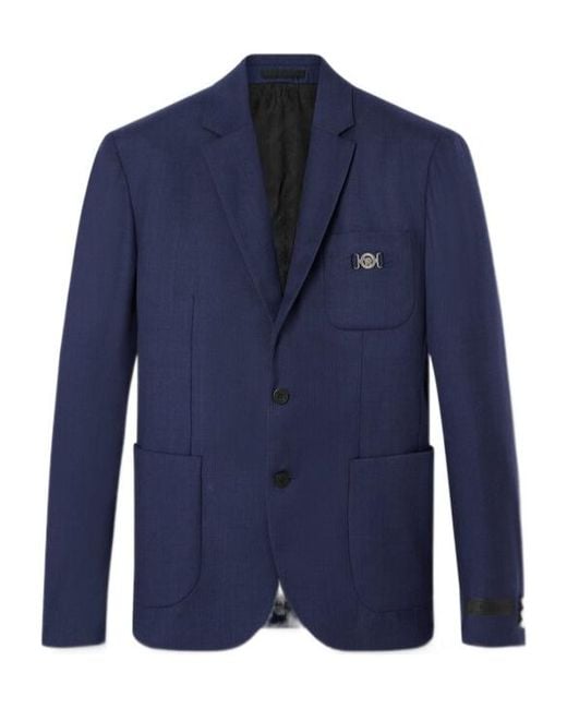Versace Blue Medusa Head Single-Breasted Tailored Blazer for men