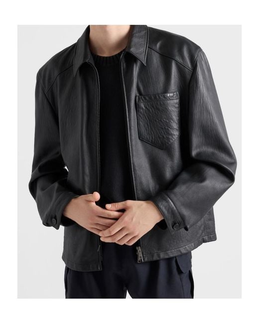 Prada Black Zip-Up Leather Jacket for men