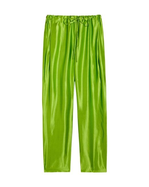Khaite Green Straight Satin Trousers