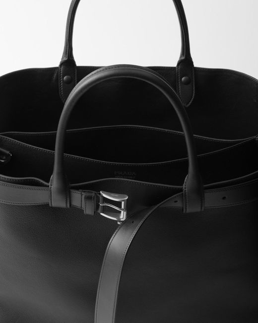 Prada Black Buckle Leather Bag With Belt for men