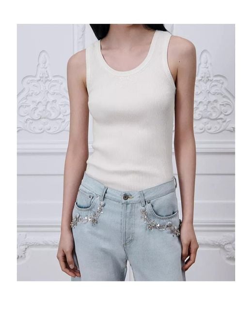 Dior White Médaillon Embroidered Fitted Tank Top