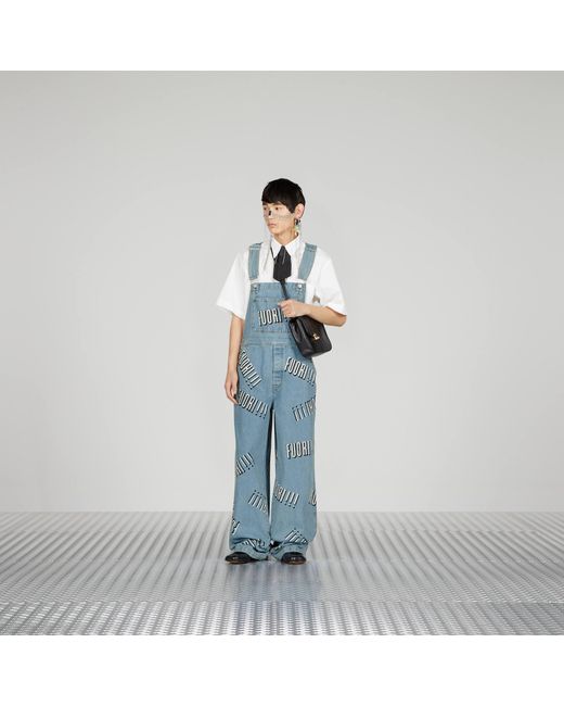 Gucci Blue Graphic Printed Denim Dungaree for men