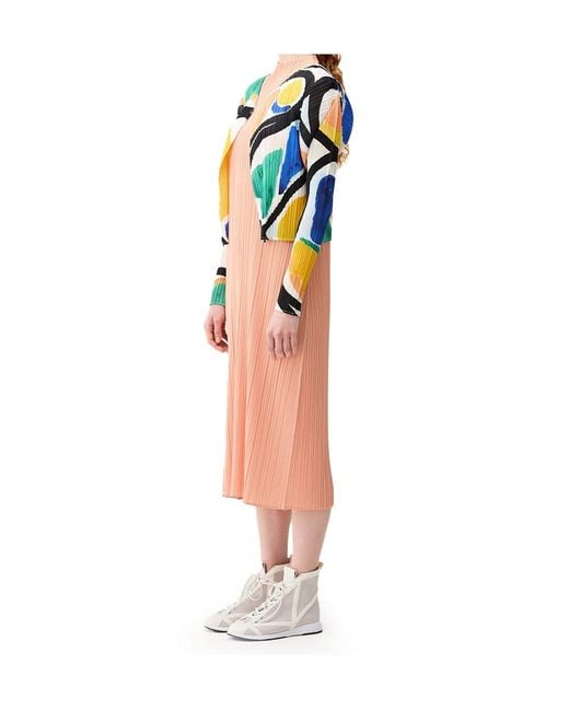 Pleats Please Issey Miyake Yellow Pleated Cardigan