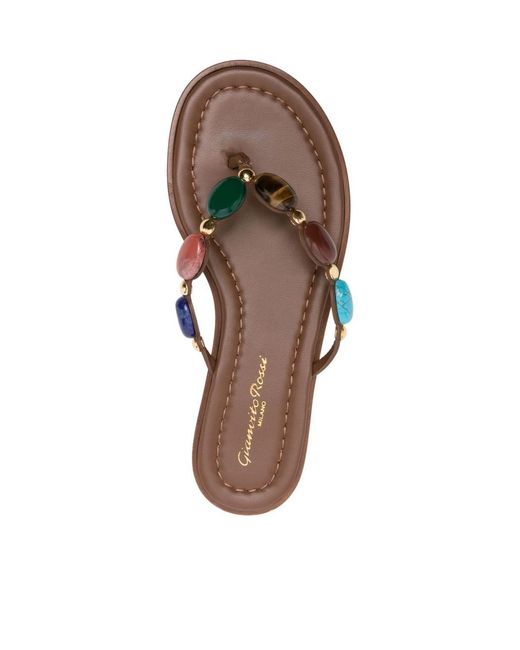 Gianvito Rossi Brown Embellished Thong Sandals