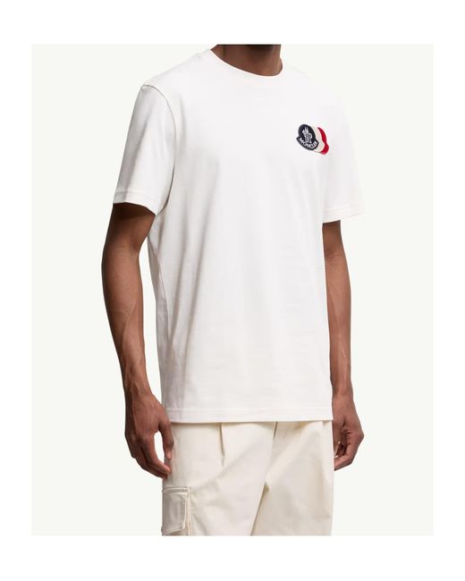 Moncler White Logo Patch Crewneck T-Shirt for men