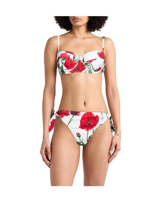 Dolce & Gabbana Red Floral Print Swimsuit