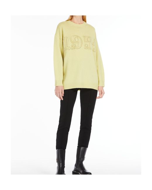 Max Mara Yellow Wool And Cashmere Interwoven Letter Pullover