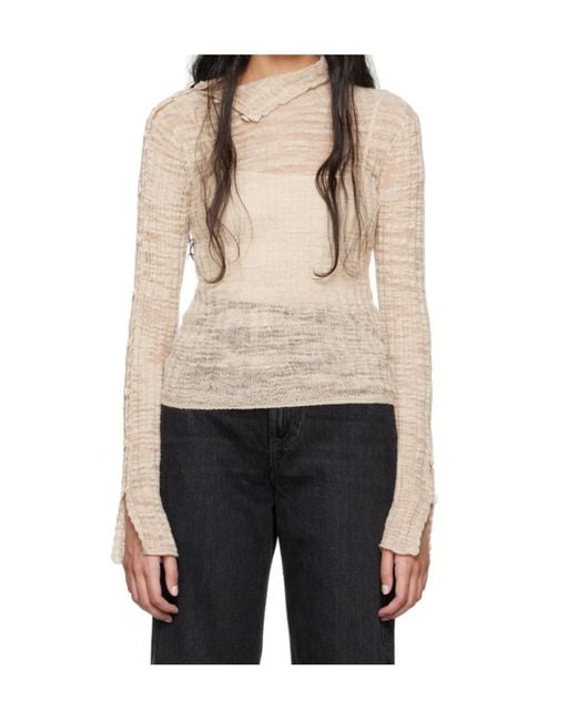 Acne Natural Sheer Ribbed Turtleneck Pullover