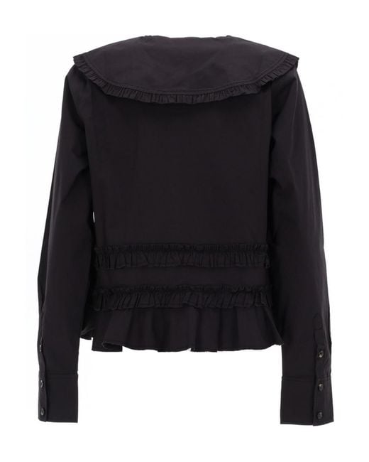 Ganni Black Long-Sleeved Ruffled Shirt