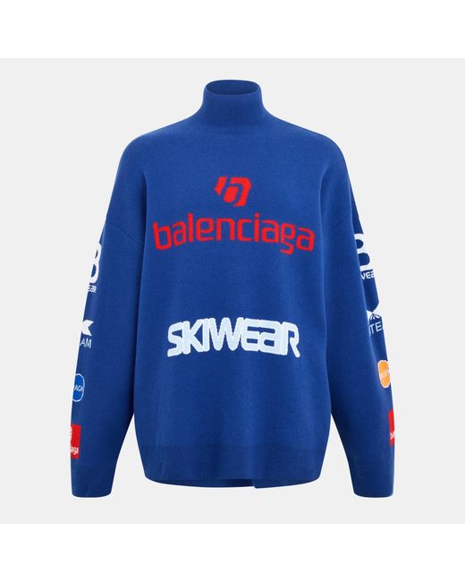 Balenciaga Blue Simple Printed Knit Sweater for men