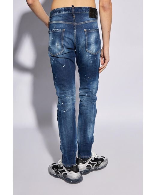 DSquared² Blue Cool Guy Mid-Rise Embellished Distressed Jeans for men