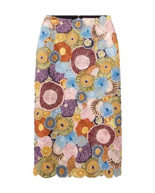 LaDoubleJ White Embroidered Midi Pencil Skirt