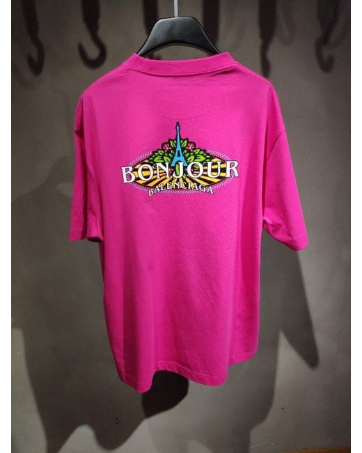 Balenciaga Pink Bonjour Logo T-Shirt