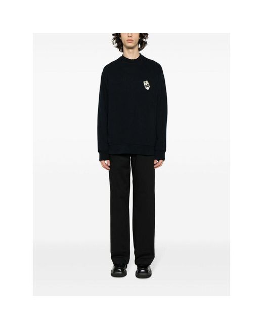 Emporio Armani Black Logo-Appliqué Cotton Sweatshirt for men