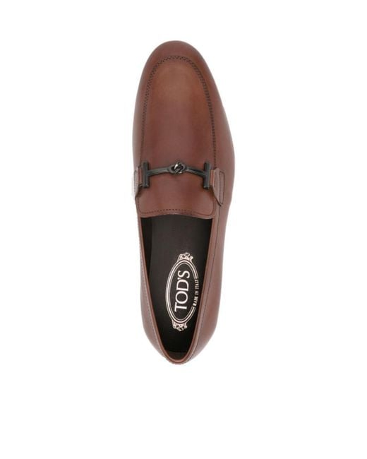 Tod's Brown T Ring Leather Loafers for men