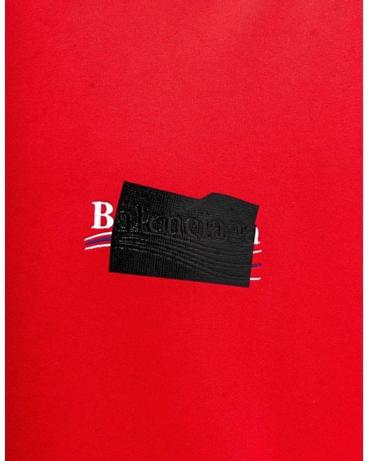 Balenciaga Red Logo-Print Cotton Hoodie for men