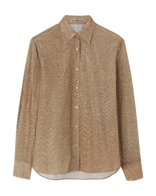 Ermanno Scervino Brown Herringbone-Pattern Long-Sleeve Shirt