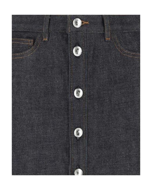 A.P.C. Blue Button-Down Denim Skirt