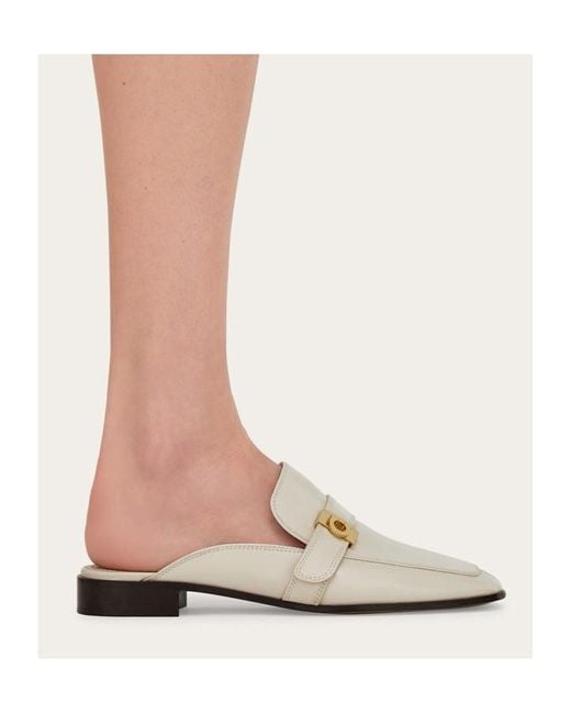 Ferragamo White Hug Buckle Loafer Mule