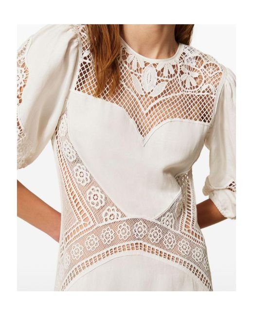 Twinset White Embroidered Lace Midi Dress