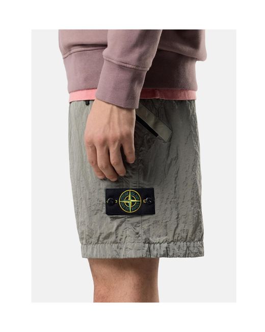Stone Island Gray Logo Patch Bermuda Shorts for men
