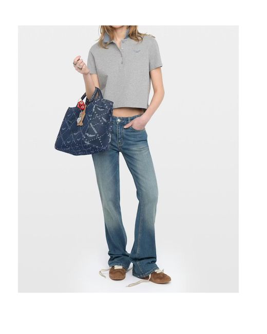 Zadig & Voltaire Gray Wings Detail Polo Top