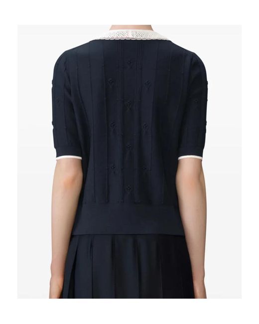 Thom Browne Blue Lace-Trim Knitted T-Shirt