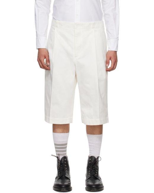 Thom Browne White Rwb Stripe Detailed Pleated Shorts for men