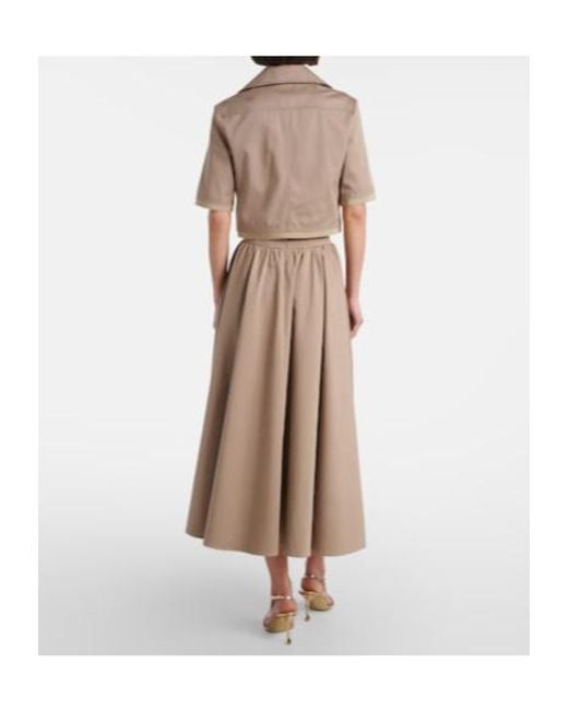 Patou Brown Gathered Cotton Gabardine Midi Skirt