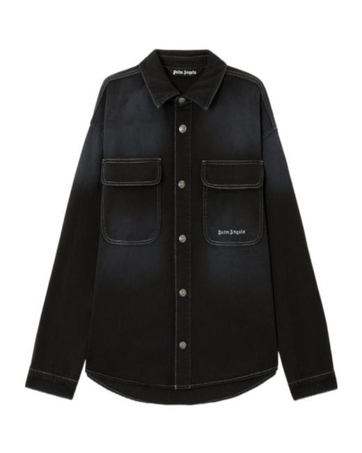 Palm Angels Black Classic Logo Loose Denim Shirt for men