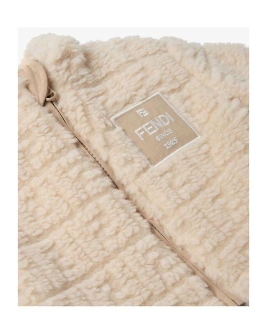 Fendi Natural Logo-Patch Teddy Jacket