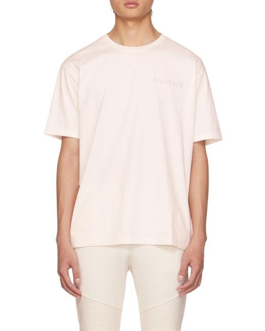 Balmain White Cotton T-Shirt With Small Paris Logo for men