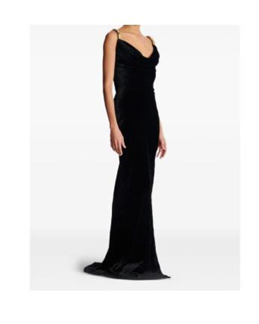 Balmain Black Velvet Button-Strap Maxi Dress