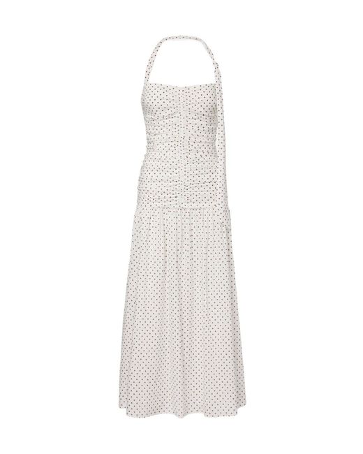 Posse White Edie Polka-Dot Halterneck Midi Dress
