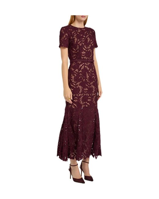 Self-Portrait Purple Belted Guipure Lace Midi Dress