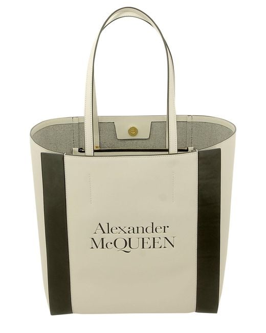 McQueen Natural Logo-Print Two-Tone Tote Bag