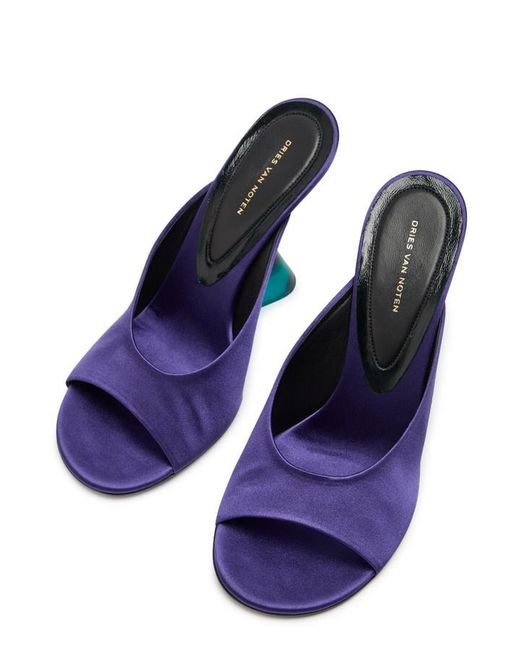 Dries Van Noten Blue 105 Satin Wedge Mules