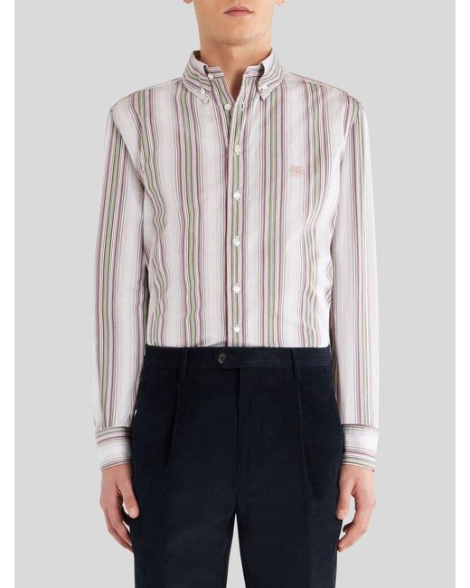 Etro Pink Striped Long-Sleeved Shirt for men