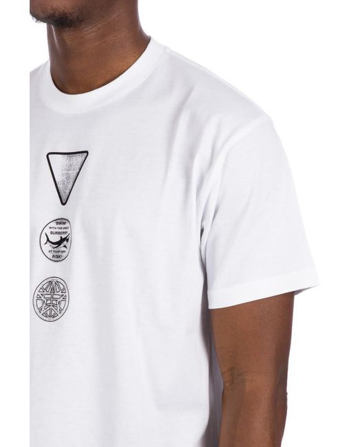 Burberry White Badge-Print Cotton T-Shirt for men