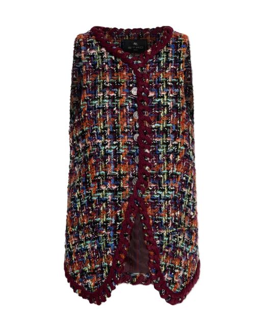 Etro Red Bouclé Waistcoat