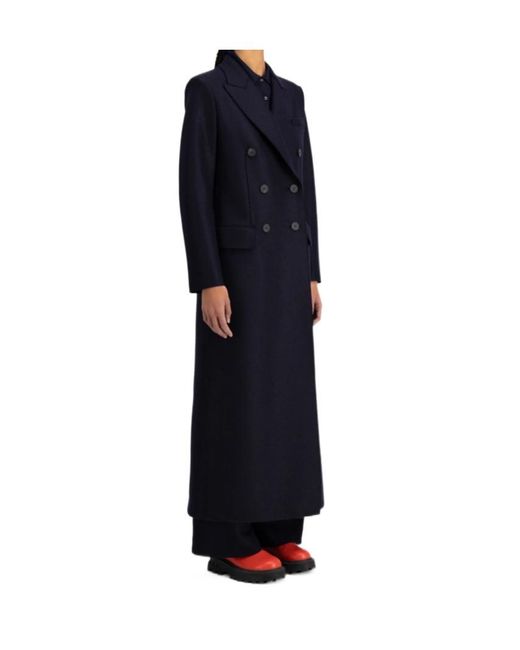 Harris Wharf London Blue Long Double Breasted Tailored Coat Pressed Wool