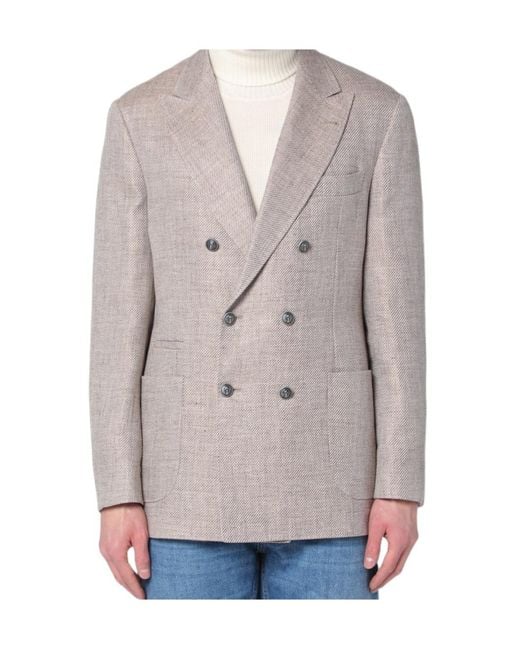 Brunello Cucinelli Gray Double-Breasted Long Sleeved Blazer for men