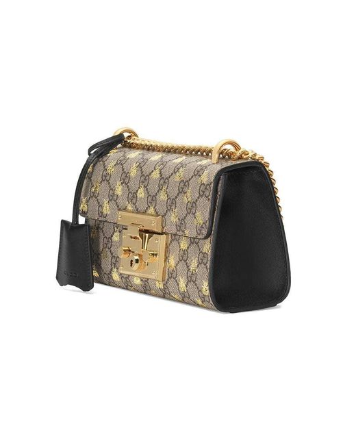 Gucci Natural Gg Bees Padlock Small Shoulder Bag