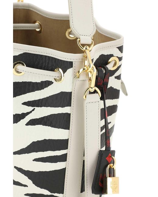 MCM White Zebra-Printed Ruched Tote Bag